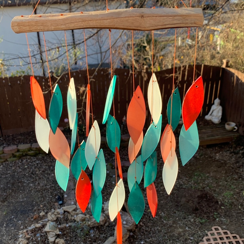 Sand Rose & Aqua Mixed Leaves 9x20 Wind Chime - Picture 10 of 11